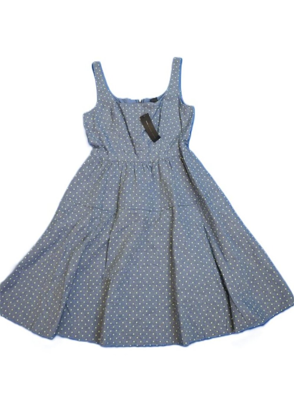 Marc by Marc Jacobs Chambray Polka Dot Dress Neon Zipper Blue Fit Flare Size 6 - Picture 6 of 14